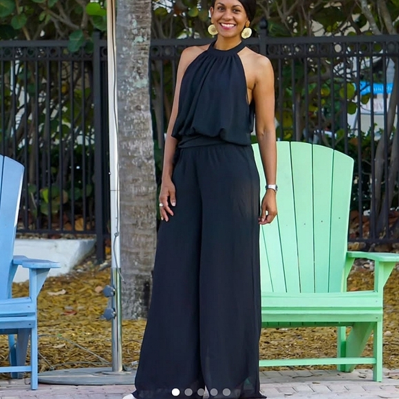 Silk & Salt Black Flowy Jumpsuit With Side Tie - Picture 1 of 16